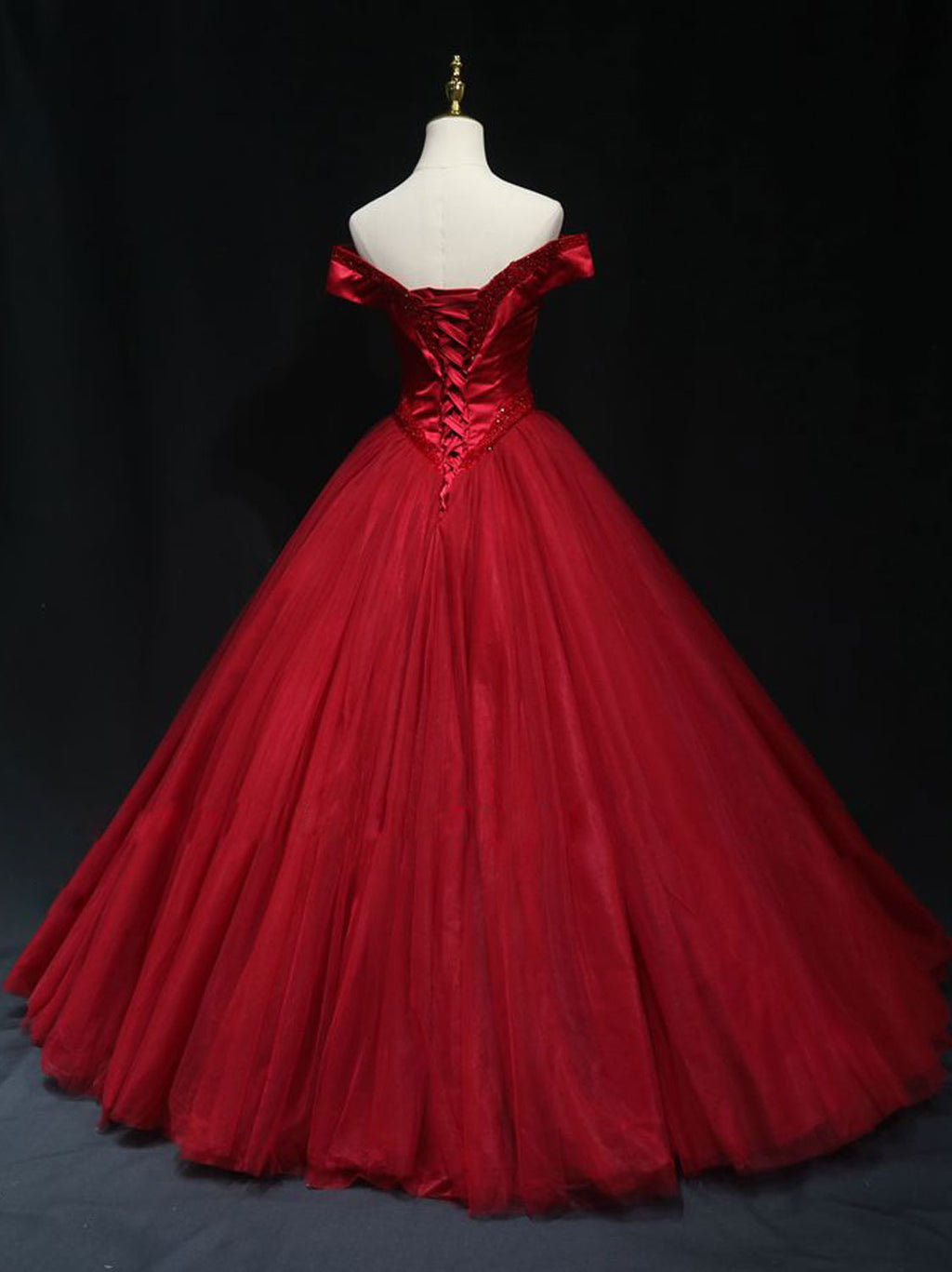 Burgundy Off Shoulder Prom Dress , Beaded Junior Prom Dresses main image 0