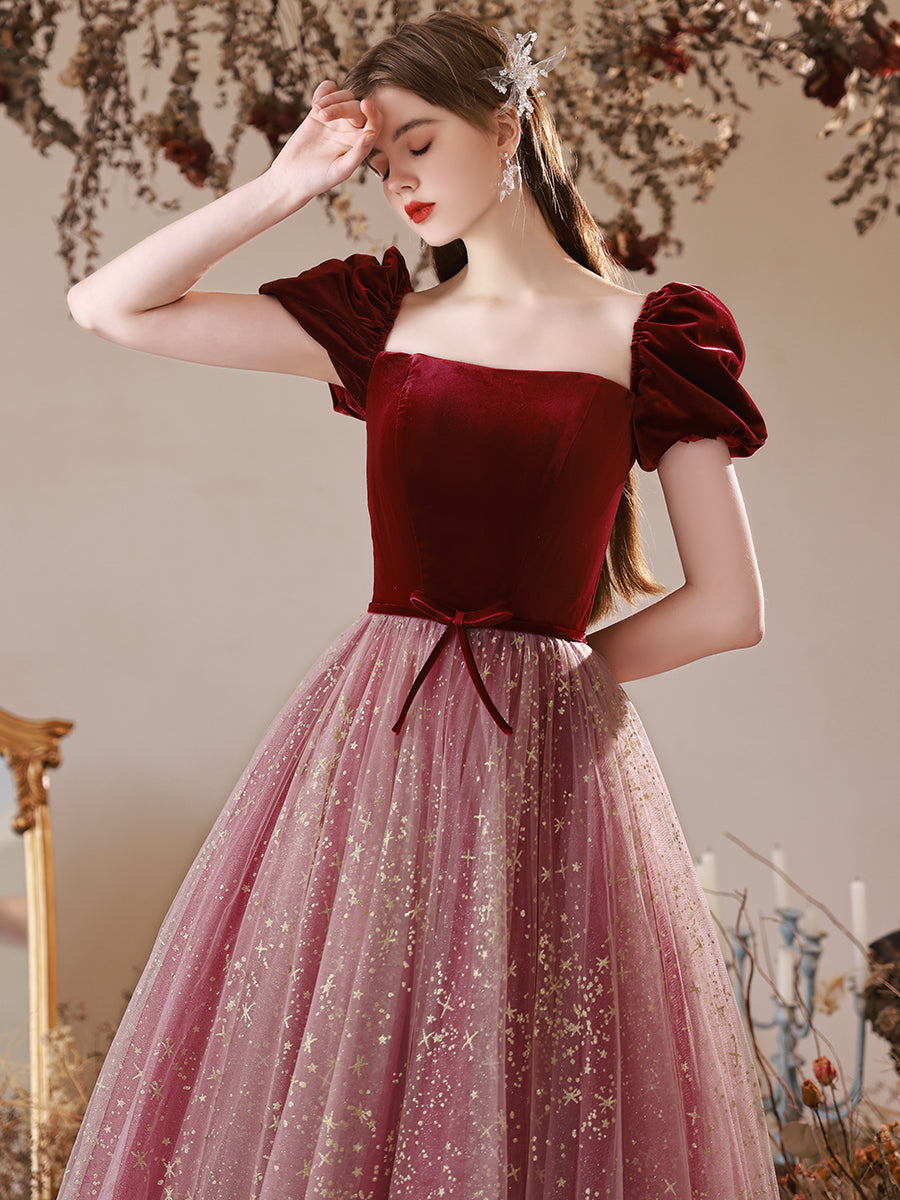 Burgundy tulle shop prom dress