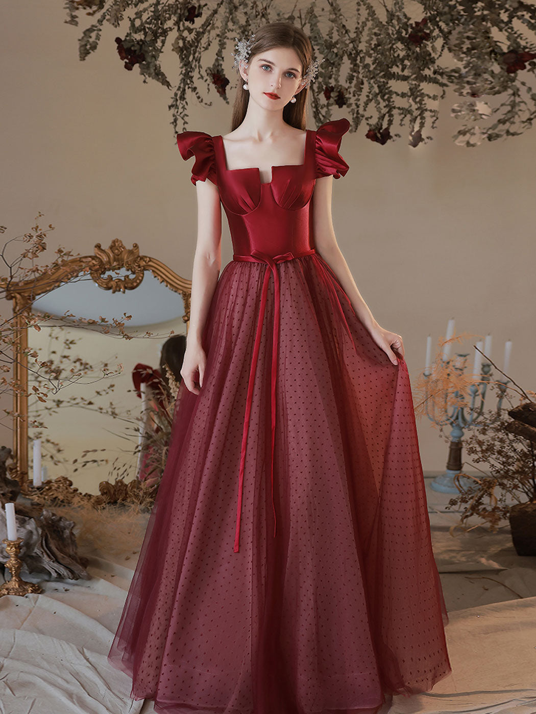 Aline Square Neckline Burgundy Long Prom Dresses, Burgundy Formal Even toptby Aline Square Neckline Burgundy Long Prom Dresses, Burgundy Formal Even toptby