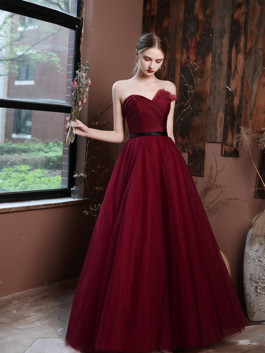 Burgundy Long Prom Dresses, A Line Burgundy Formal Wedding Party Dress –  toptby