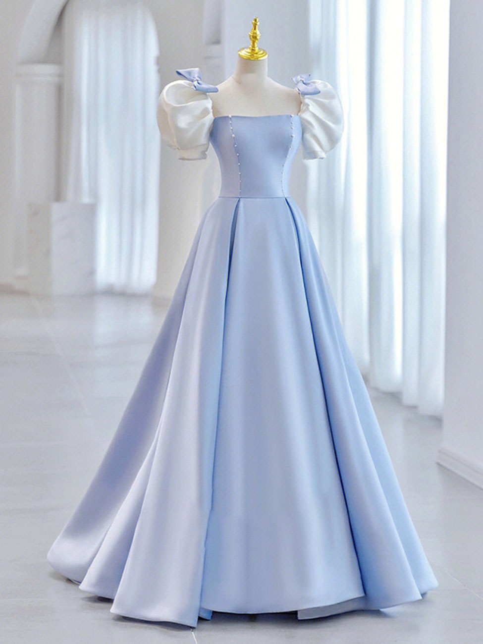 Blue Satin Long Prom Dress, Blue Formal Evening Dresses – toptby