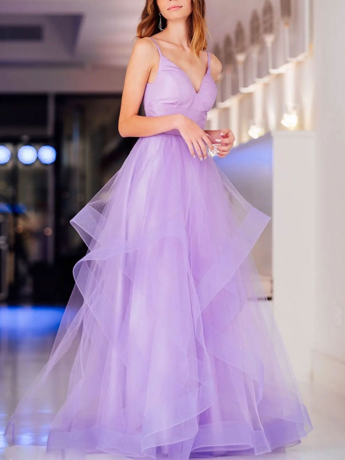 Purple v neck tulle long prom dress, purple sweet 16 dress Purple v neck tulle long prom dress, purple sweet 16 dress