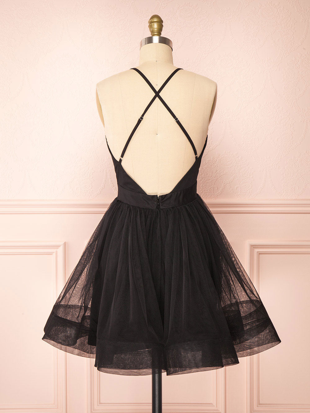 Simple v neck black short prom dress black homecoming dress – toptby