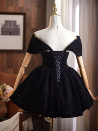 Off Shoulder A-Line Velvet Black Prom Dress, Black Homecoming Dress