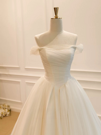 A-Line Tulle Light Champagne Long Prom Dress, Light Champagne Evening Dress