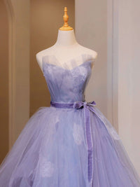 Purple V Neck Tulle Lace Long Prom Dress, Purple Formal Sweet 16 Dresses