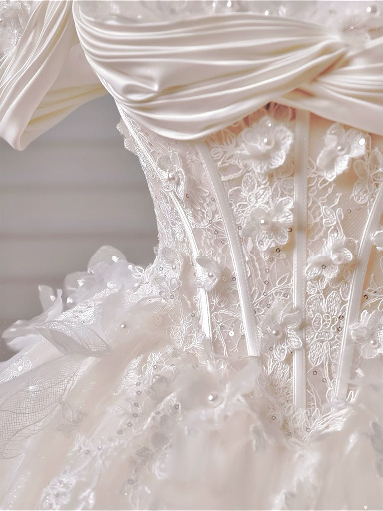 Ball-Gown/Princess Sweetheart Floor-Length Tulle Prom Dresses With Sequins Appliques Lace Beading