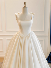 A-Line ivory Taffeta Long Prom Dress, ivory Long Formal Dress