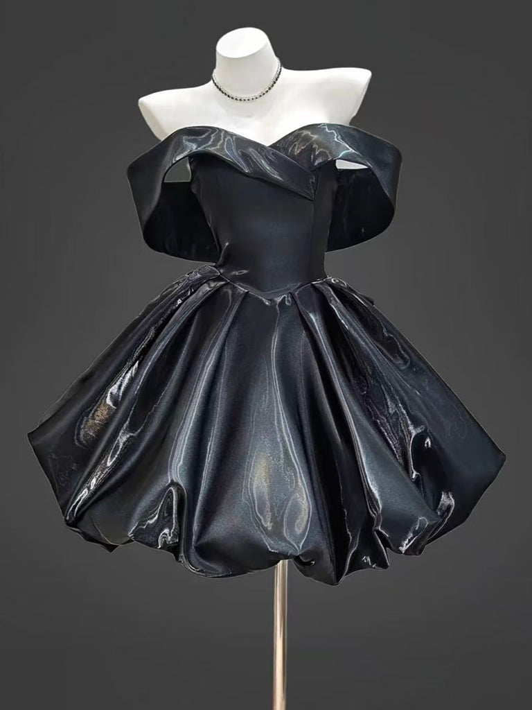 A-Line Sweetheart Neck Off Shoulder Blue Short Prom Dress