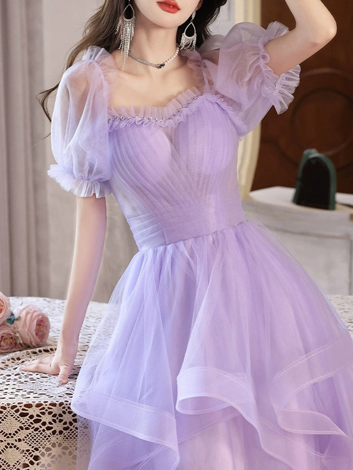 Lavender High Leg Purple Prom Dresses 2023 With Separate Long Sleeves,  Puffy Tulle Skirt, And Tiered Lush Detailing Perfect For Evening Parties  And Festivals Vestido De Fiesta From Click_me, $139.7