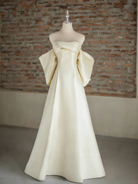 A-Line Sweetheart Neck Sweep Train Satin Ivory Long Prom Dress