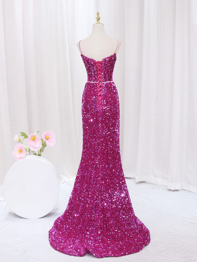 Simple Mermaid Sequin Long Prom Dress, Sequin Long Evening Dress