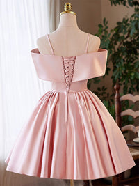 A-line Off Shoulder Satin Pink Short Prom Dress, Pink Homecoming Dress