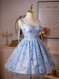 A-Line Sweetheart Neck Blue Short Prom Dress, Blue Homecoming Dress