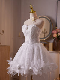 White Sweetheart Neck Lace Short Prom Dress, White Homecoming Dress