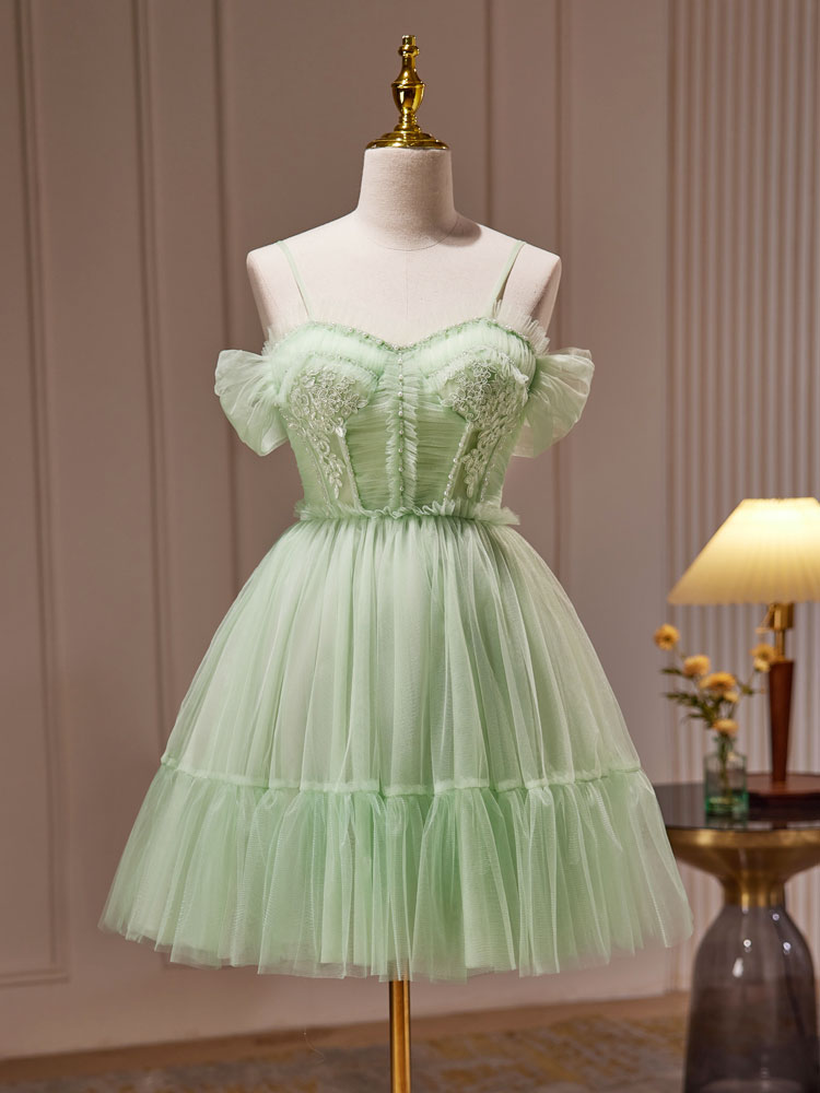 A-Line Green Sweetheart Neck Short Prom Dress, Green Homecoming Dress