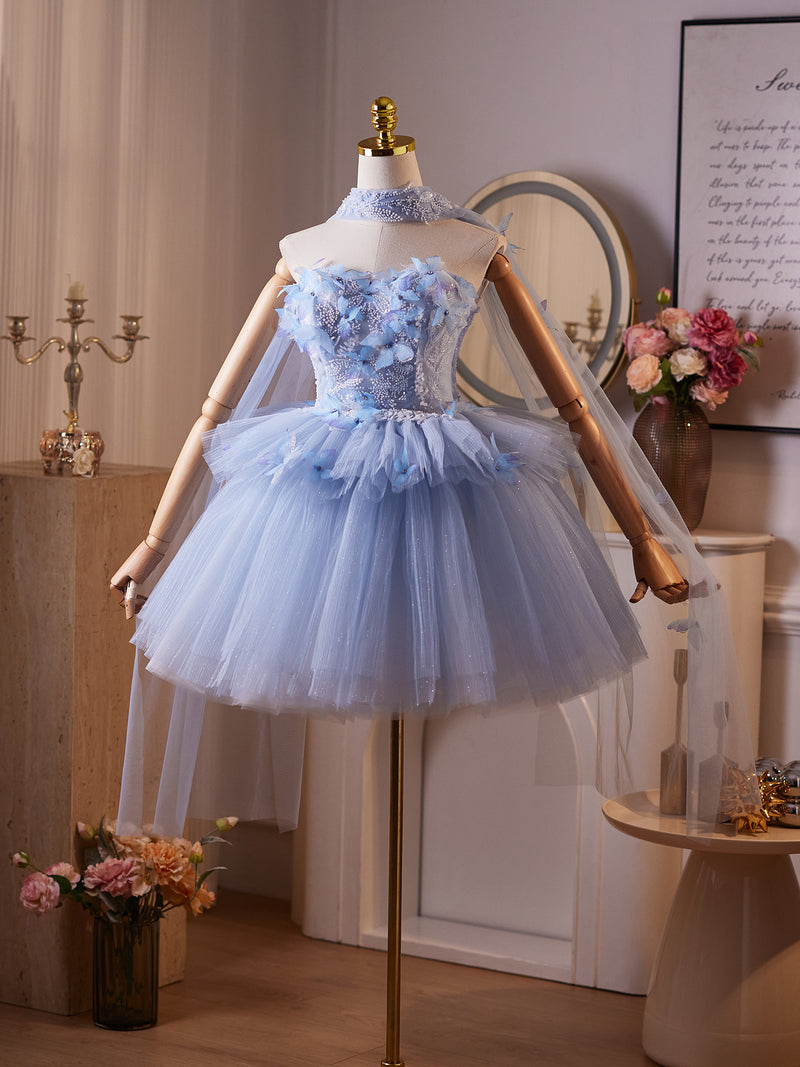 A-Line Sweetheart Neck Tulle Blue Short Prom Dress, Blue Homecoming Dress