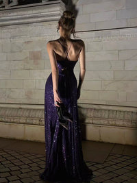 A-line V Neck Sequin Long Prom Dress, Sequin Party Dress