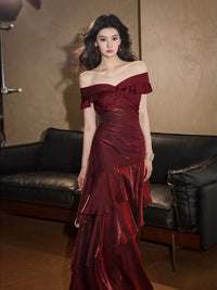 Mermaid Off Shoulder Silk Floor Length Black Prom Dress