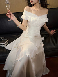 Mermaid Off Shoulder Silk Floor Length Black Prom Dress