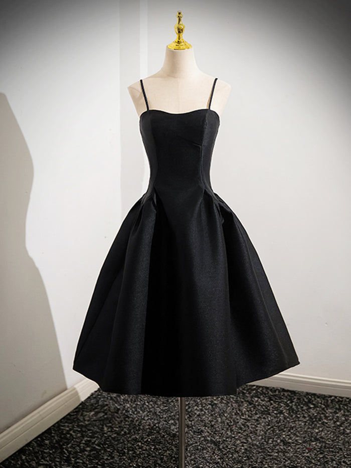 A-Line Satin Black Satin Short Prom Dress, Black Homecoming Dress
