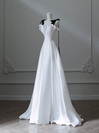 A-Line Satin White Long Prom Dress, White Long Formal Dress