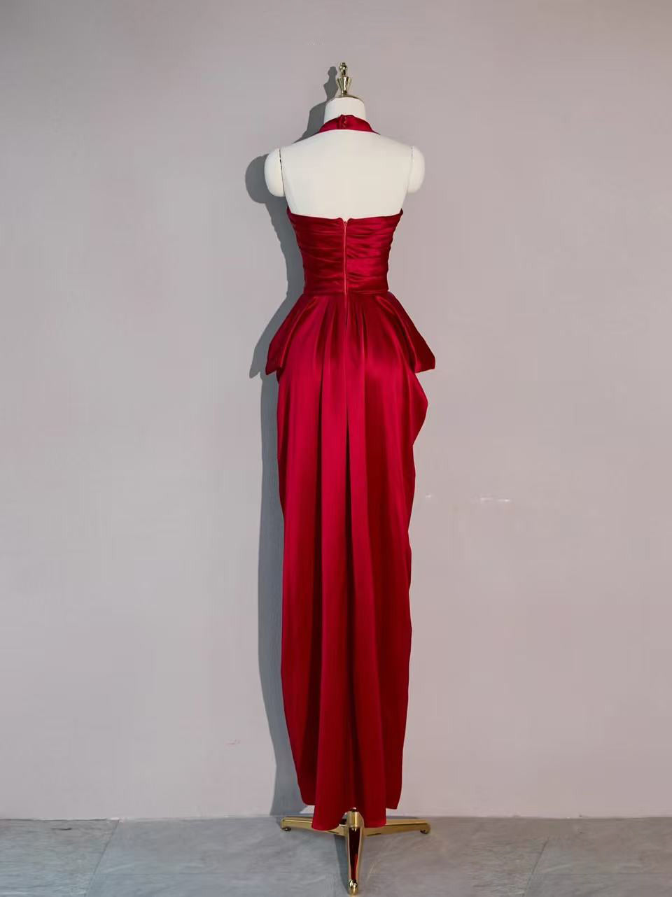 Simple Sweetheart Satin Burgundy Long Prom Dress, Burgundy Evening Dress
