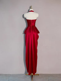 Simple Sweetheart Satin Burgundy Long Prom Dress, Burgundy Evening Dress