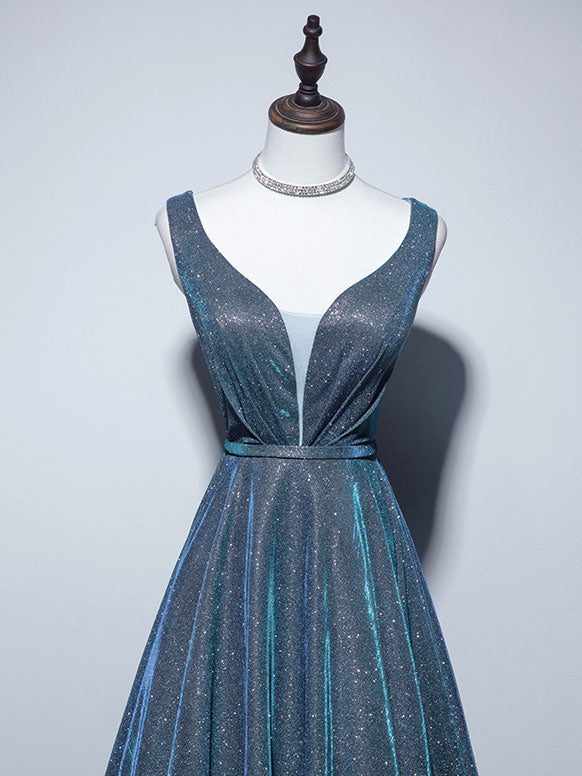 Simple  A-Line Blue Long prom Dress, Blue Formal Dresses