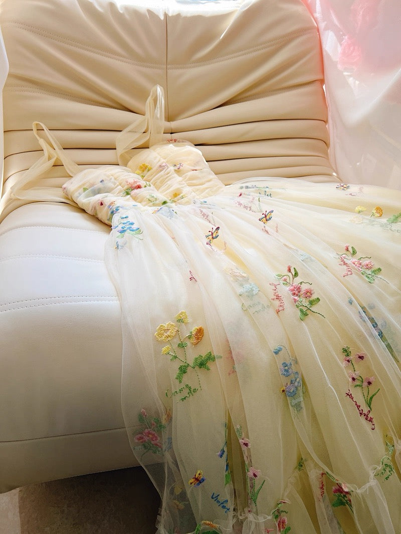 A-Line  Sweetheart Neck Tulle Lace Yellow Long Prom Dress, Yellow Formal Dress