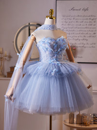 A-Line Sweetheart Neck Tulle Blue Short Prom Dress, Blue Homecoming Dress