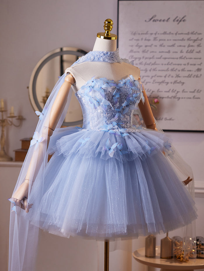 A-Line Sweetheart Neck Tulle Blue Short Prom Dress, Blue Homecoming Dress