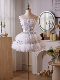 A-Line Sequin Beads White Short Prom Dress, White Homecoming Dress