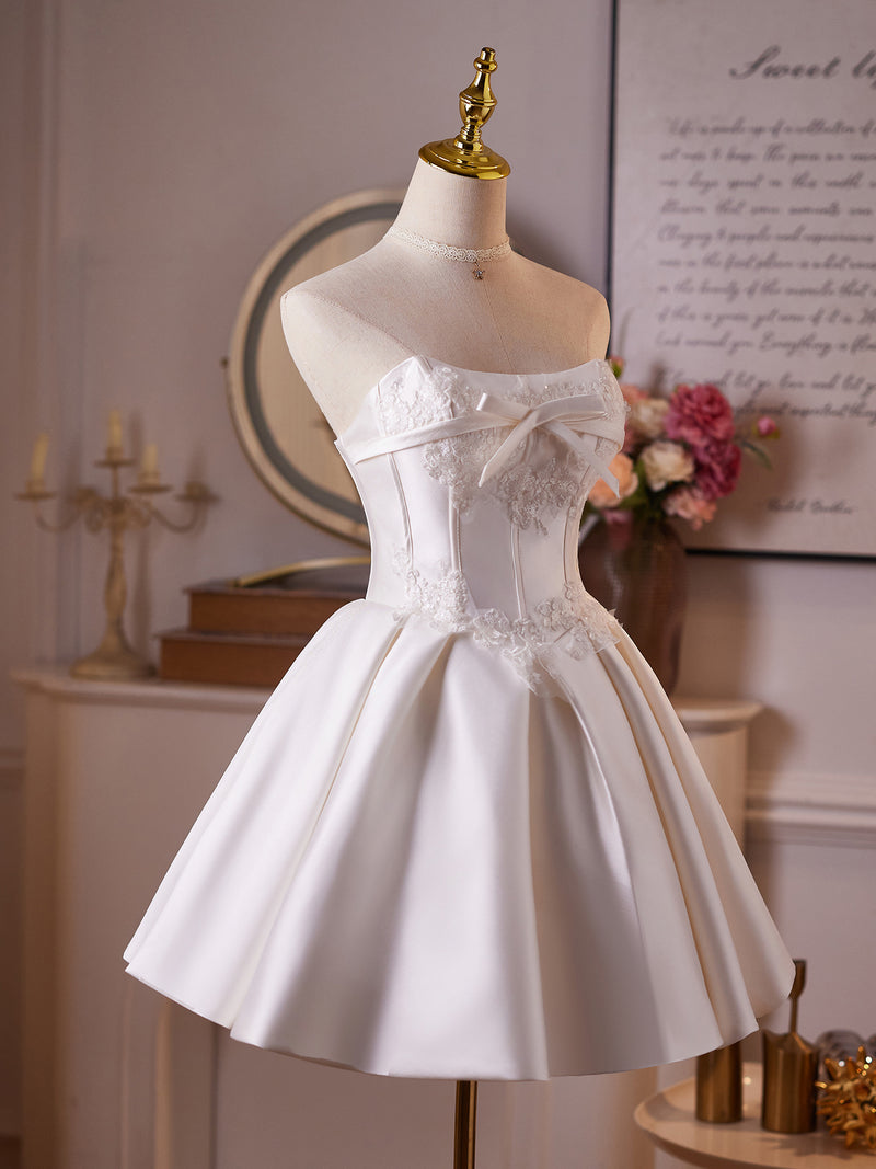 A-Line Lace White Short Prom Dress, White Homecoming Dress