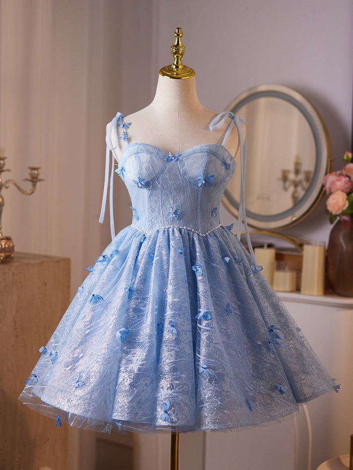 A-Line Sweetheart Neck Blue Short Prom Dress, Blue Homecoming Dress