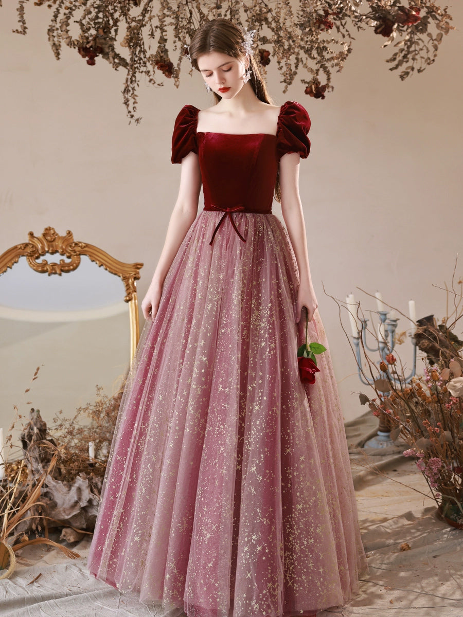 Burgundy A-Line Tulle Long Prom Dress, Burgundy Formal Dress toptby Burgundy A-Line Tulle Long Prom Dress, Burgundy Formal Dress toptby