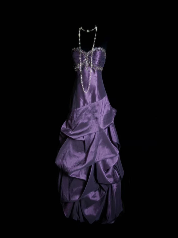 Elegant Sweetheart Neck Taffeta Purple Long Prom Dress with Beads