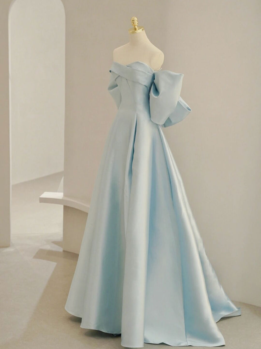 Blue Satin Long Prom Dress, A-line Blue Formal Evening Dress – toptby