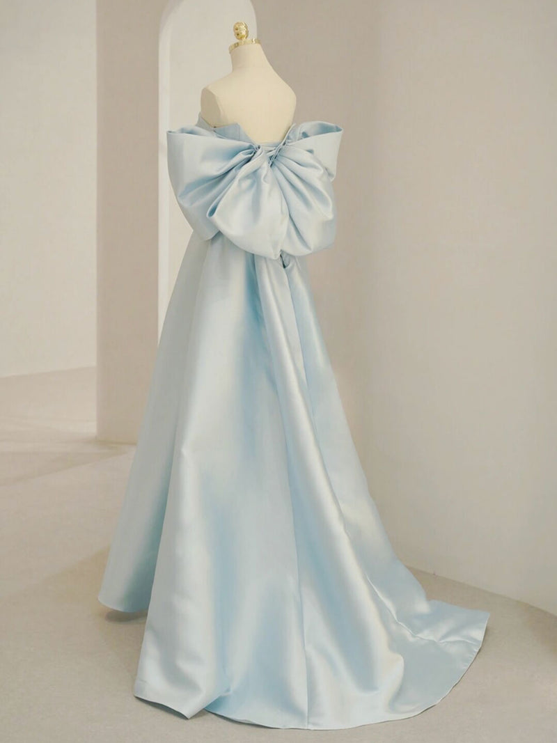 Blue Satin Long Prom Dress, A-line Blue Formal Evening Dress