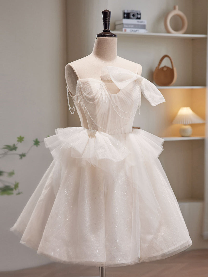 Beige Tulle Sequin Short Prom Dress, Beige Homecoming Dress toptby Beige Tulle Sequin Short Prom Dress, Beige Homecoming Dress toptby