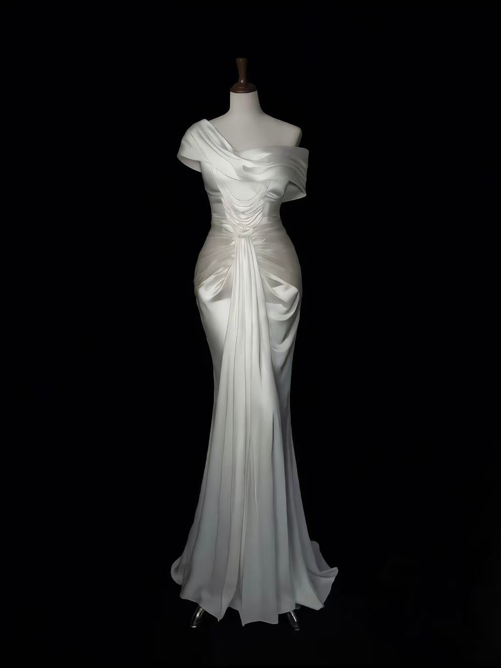 Mermaid Off Shoulder Satin White Long Prom Dress