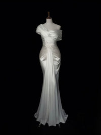 Mermaid Off Shoulder Satin White Long Prom Dress