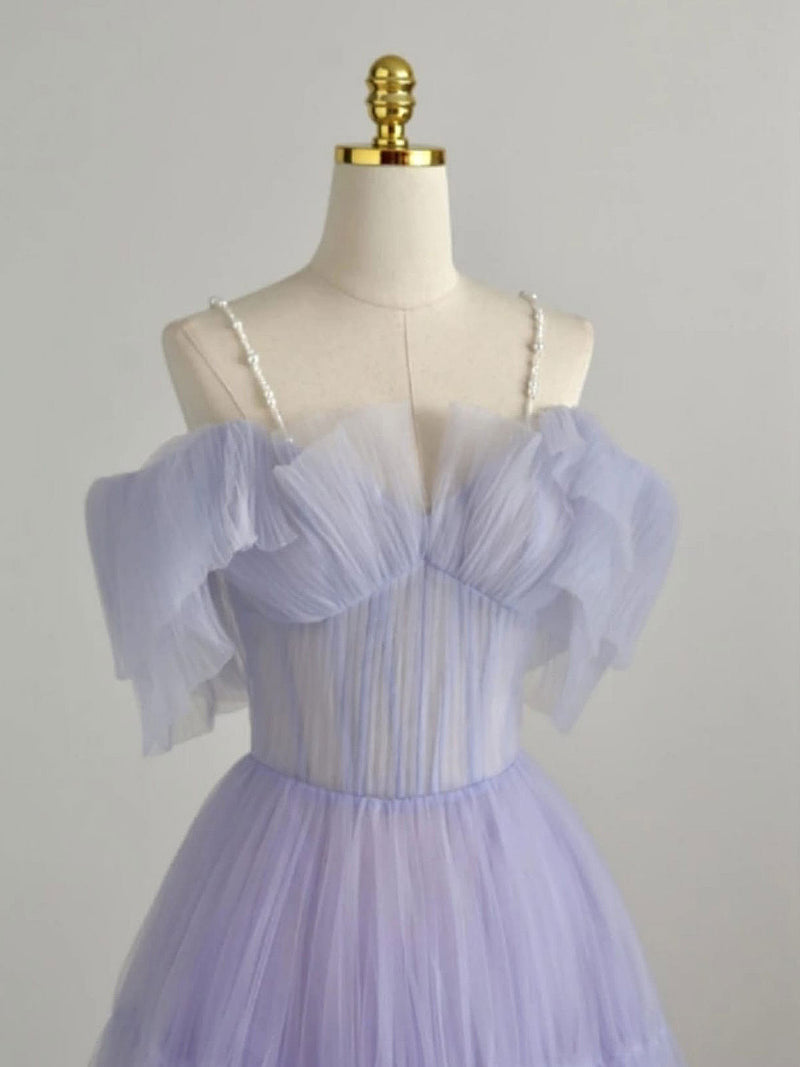 A-Line Purple  Tulle Long Prom Dress, Purple Formal Dress