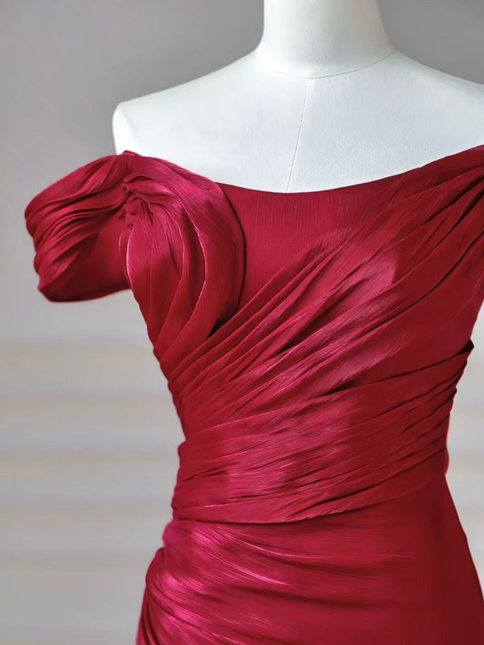 Mermaid off Shoulder Floor Length Burgundy Prom Dress