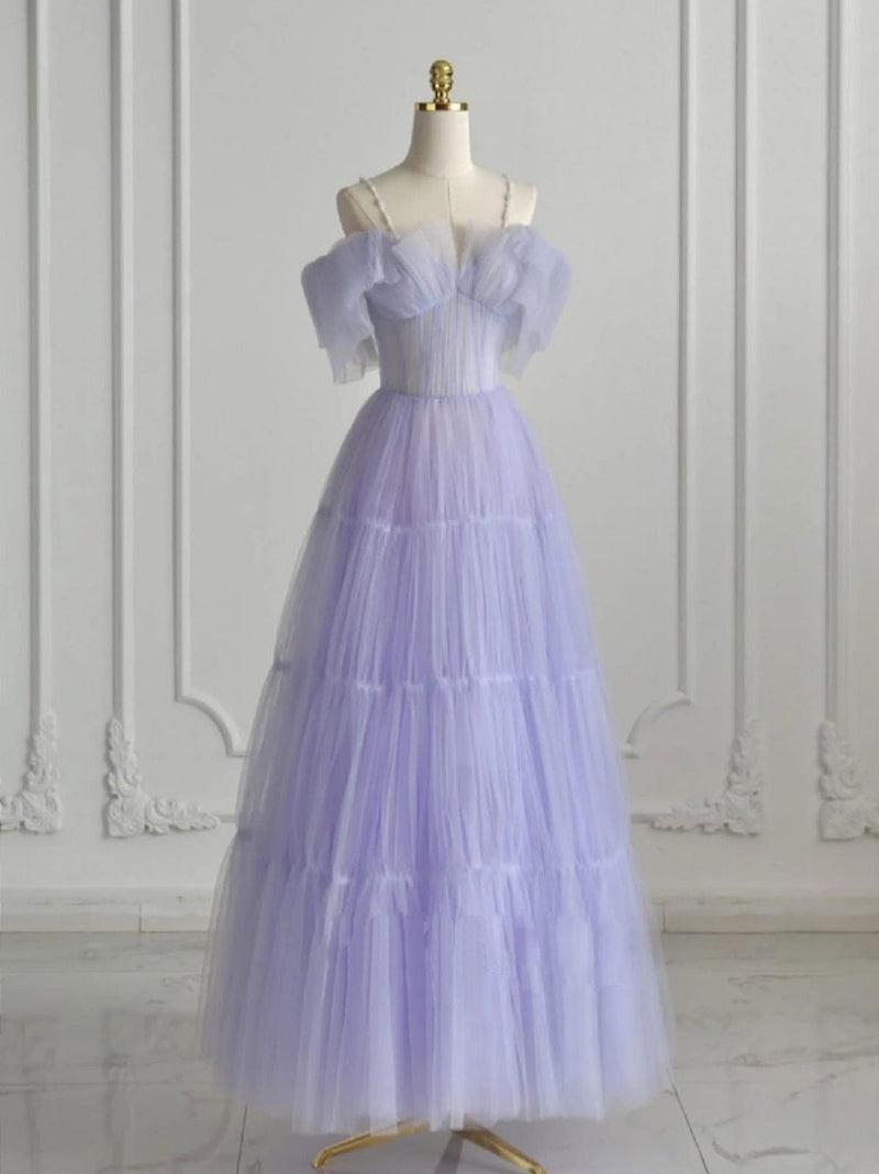 A-Line Purple  Tulle Long Prom Dress, Purple Formal Dress