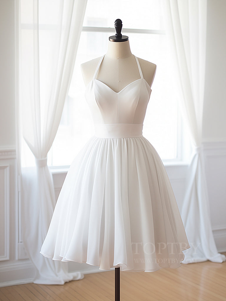 Simple Chiffon White Short Prom Dress, White Homecoming Dress