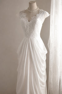 A-line V Neck Chiffon Lace ivory Long Party Bridesmaid Dress