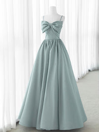 A-Line Sweetheart Neck Satin Beads Blue Long Prom Dress, Blue Formal Dress
