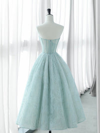 A-Line Sweetheart Neck Tulle Lace Blue Short Prom Dress, Blue Formal Dress
