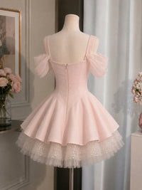 Pink Sweetheart Neck Tulle Short Prom Dress